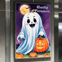 Affiche de Halloween avec un gentil fantôme et des