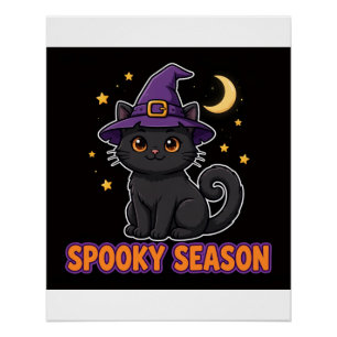 Affiche de Halloween Chapeau de Sorcière Chat Noir