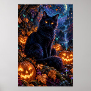 Affiche de Halloween Chat Noir Clair de Lune