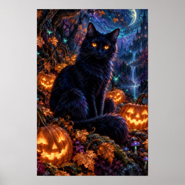 Affiche de Halloween Chat Noir Clair de Lune (Devant)
