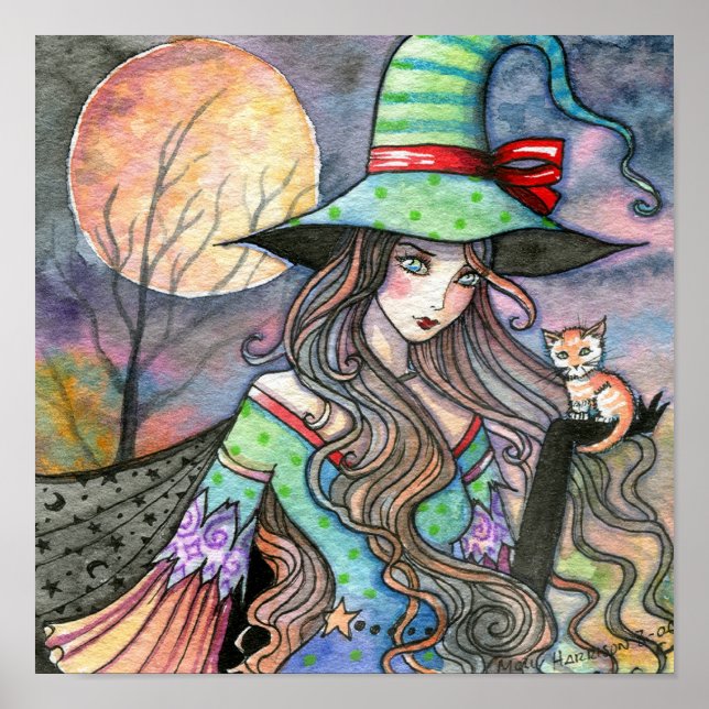 Affiche de Halloween Chat Sorcière par Molly Harri (Devant)