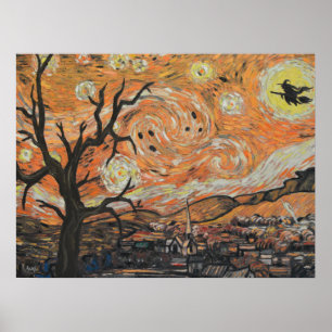 Affiche de Halloween de nuit étoilée