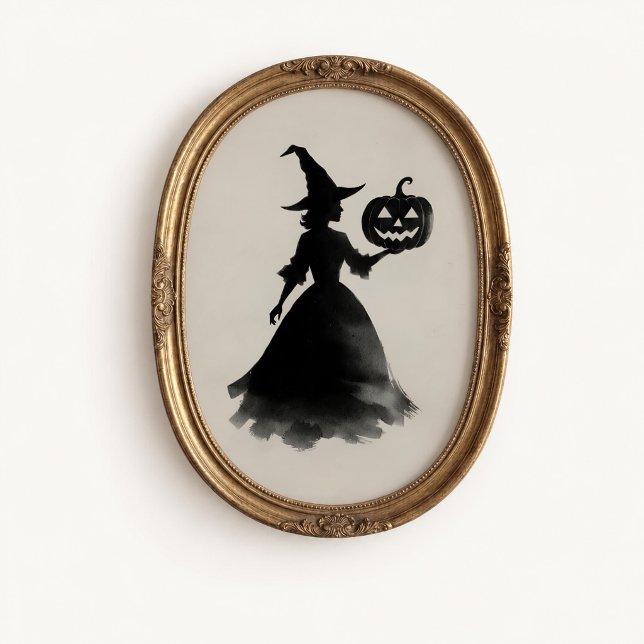 Affiche de Halloween Vintage Witch Jack-o-Lantern (Witch Jack-o-Lantern Wall Art Poster - close-up view (frame/decor not included))