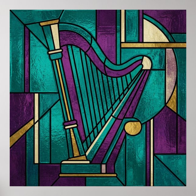 Affiche de harpe en verre teinté abstrait sarcelle (Devant)
