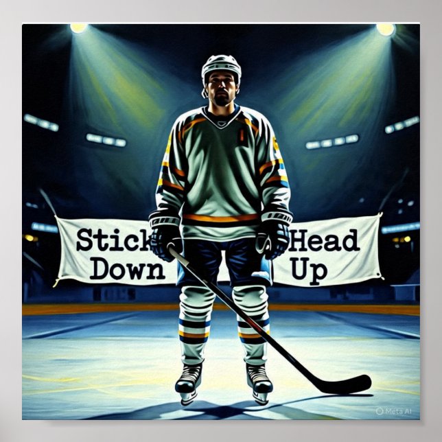 Affiche de hockey Bâton bas tête haute (Devant)