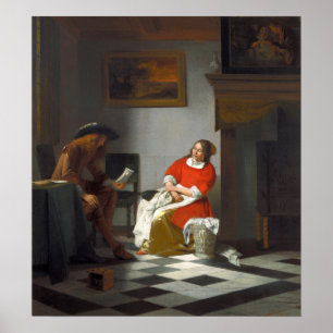 Affiche De Hooch - Homme Lecture Lettre À Une Femme