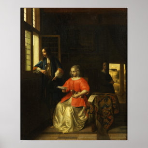 Affiche De Hooch - Intérieur Avec Une Jeune Dame Lecture A