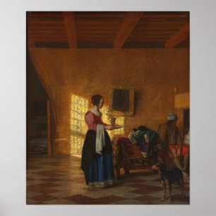 Affiche De Hooch - Une Femme Avec Un Pince À Eau Et Un Hom