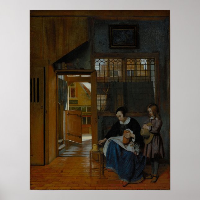 Affiche De Hooch - Une Femme Préparant Du Pain Et Du Beurr (Devant)