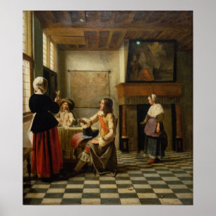 Affiche De Hooch - Une Femme Qui Boit Avec Deux Hommes 165