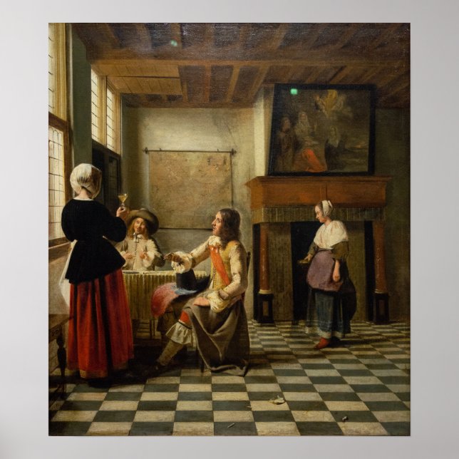 Affiche De Hooch - Une Femme Qui Boit Avec Deux Hommes 165 (Devant)