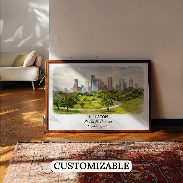 Affiche de Houston Texas, Aquarelle, Sur mesure (Créateur téléchargé)
