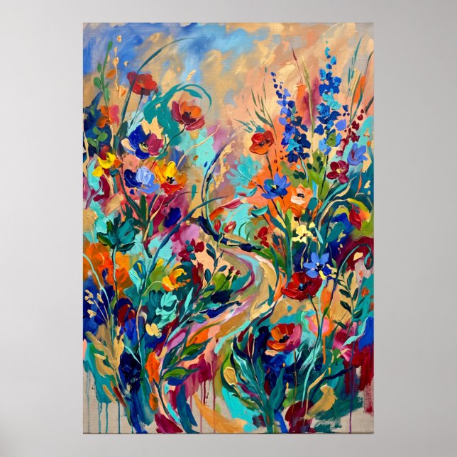 Affiche de jardin de fleurs sauvages colorées (Devant)