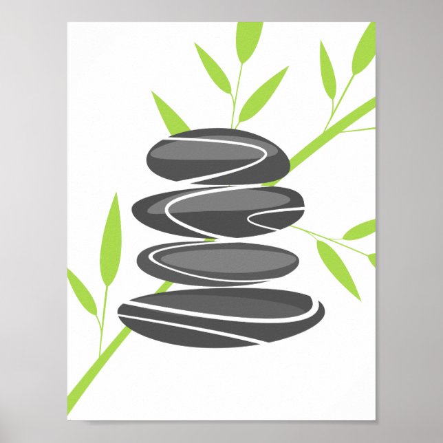 Affiche de jardin zen empilage de galets et bambou (Devant)