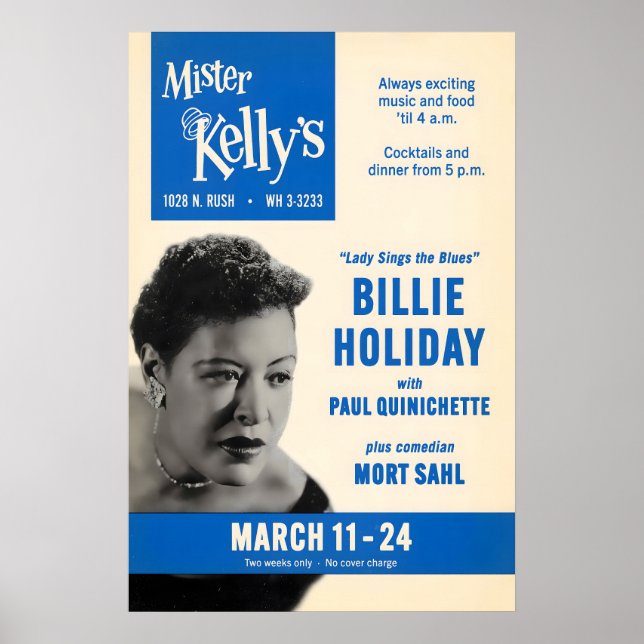 Affiche de jazz de Billie Holiday - Mister Kelly's (Devant)