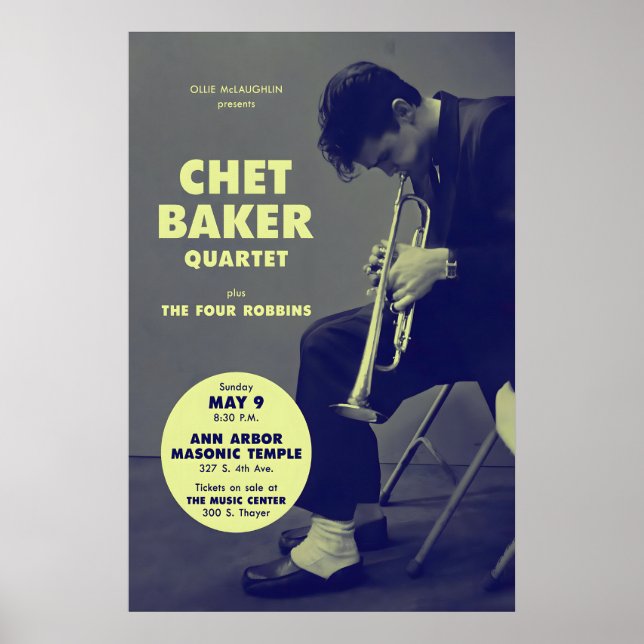Affiche de jazz de Chet Baker - Jazz à Ann Arbor - (Devant)