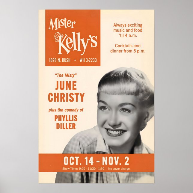 Affiche de jazz de June Christy - Mister Kelly's (Devant)