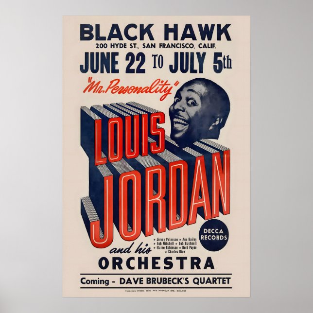 Affiche de jazz de Louis Jordan - Black Hawk - San (Devant)