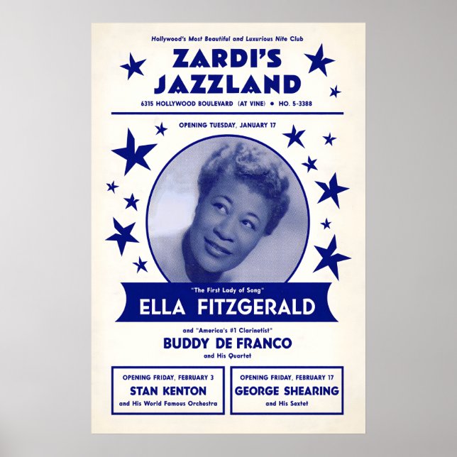 Affiche de jazz d'Ella Fitzgerald - Zardi's Jazzla (Devant)