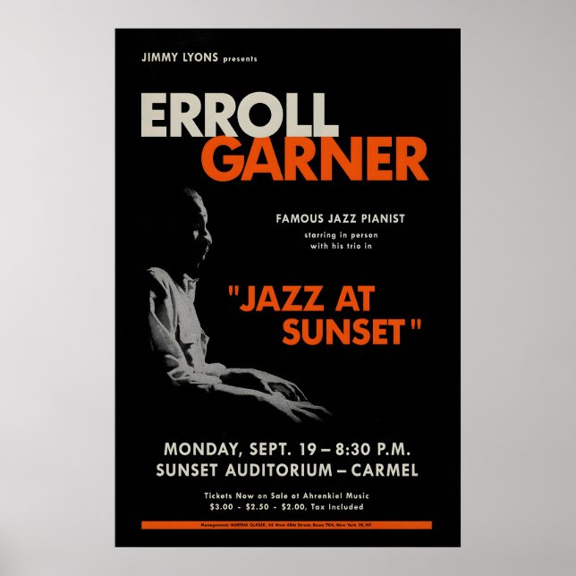 Affiche de jazz d'Erroll Garner - Concert au bord  (Devant)