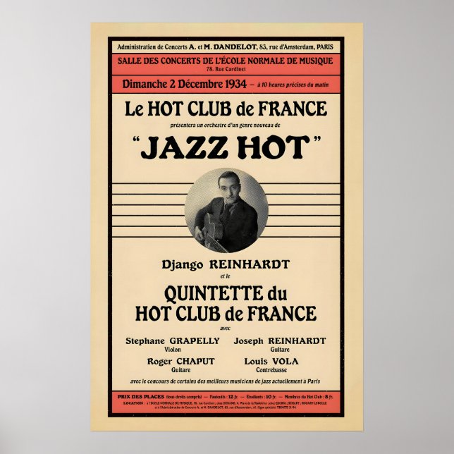 Affiche de jazz Django Reinhardt - Stephane Grappe (Devant)
