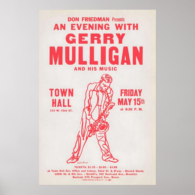 Affiche de jazz Gerry Mulligan - Town Hall - 1959  (Devant)