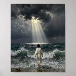 Affiche de Jésus marchant dans les mers orageuses
