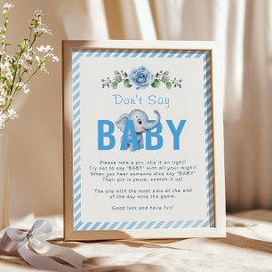 Affiche de jeu Baby shower éléphant - "Ne pas dire