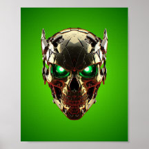 Affiche de jeu Cyberpunk Mecha Skull Green Neon