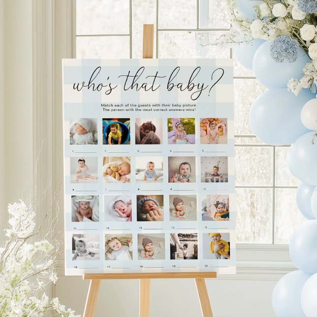 Affiche de jeu de 20 photos de bébé en vichy bleu (Créateur téléchargé)