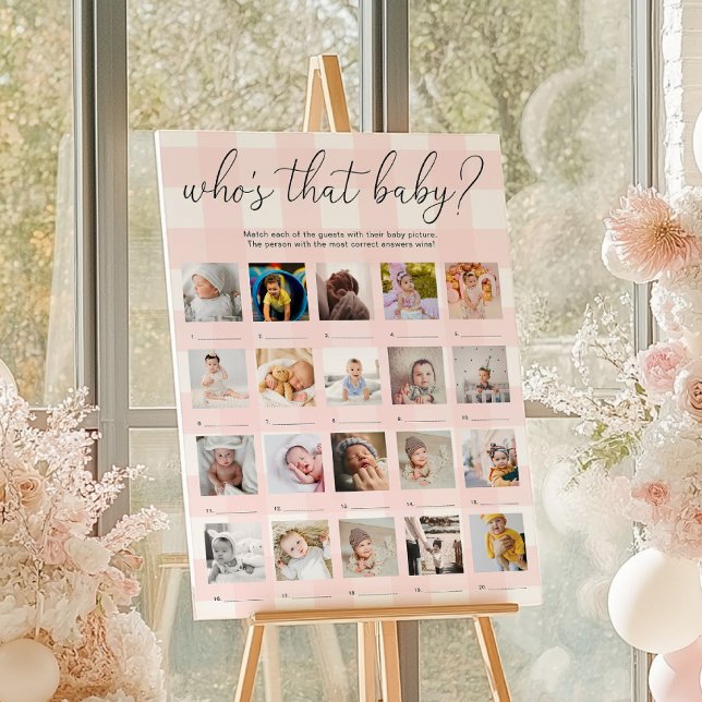 Affiche de jeu de 20 photos de bébé en vichy rose  (Créateur téléchargé)