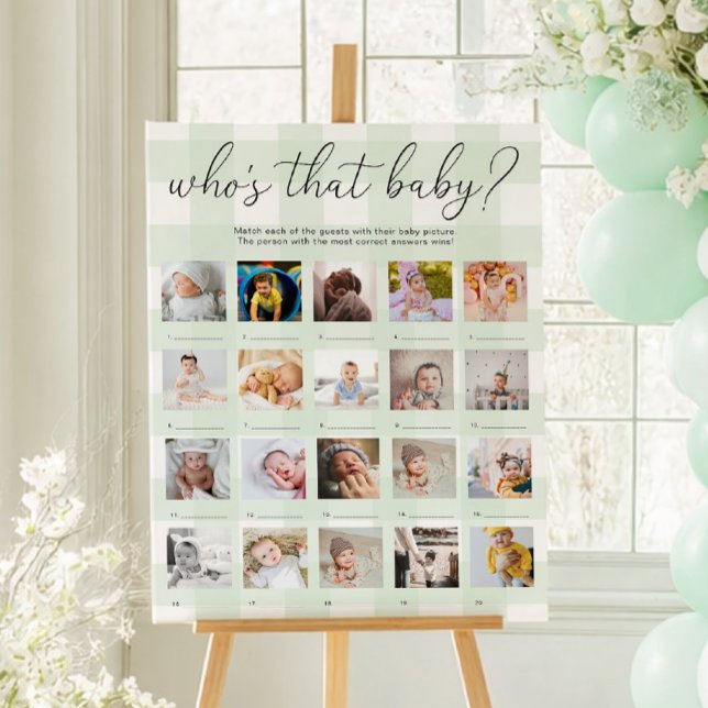 Affiche de jeu de 20 photos de bébé en vichy vert (Créateur téléchargé)