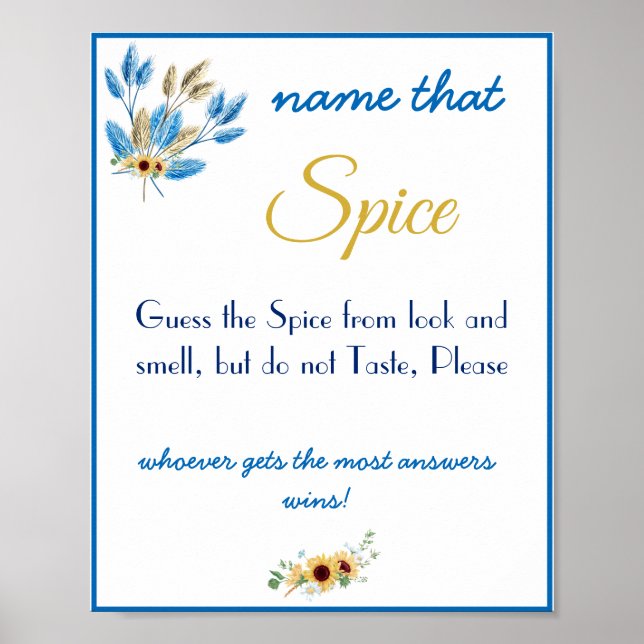 Affiche de jeu de Baby Shower "Nommez cette Épice" (Devant)