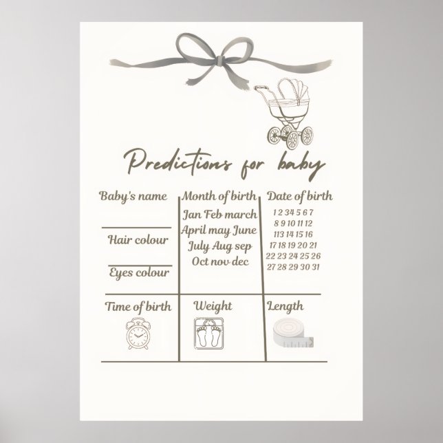 Affiche de jeu de prédictions pour Baby Shower (Devant)
