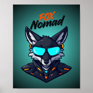 Affiche de jeu néon Fox Nomad Cyberpunk Mecha