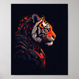 Affiche de jeu néon Tiger Cyberpunk Mecha