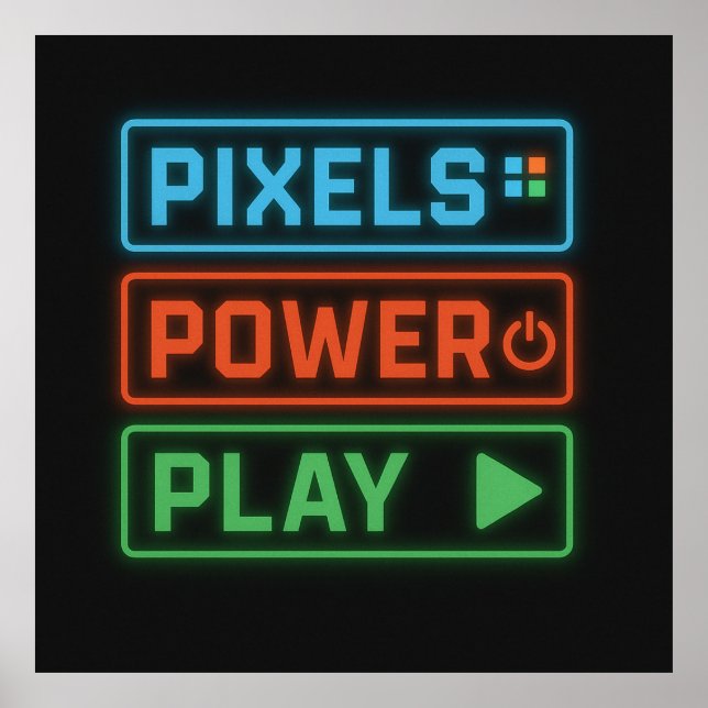 Affiche de jeu – Pixels Power Play Art mural néon (Devant)