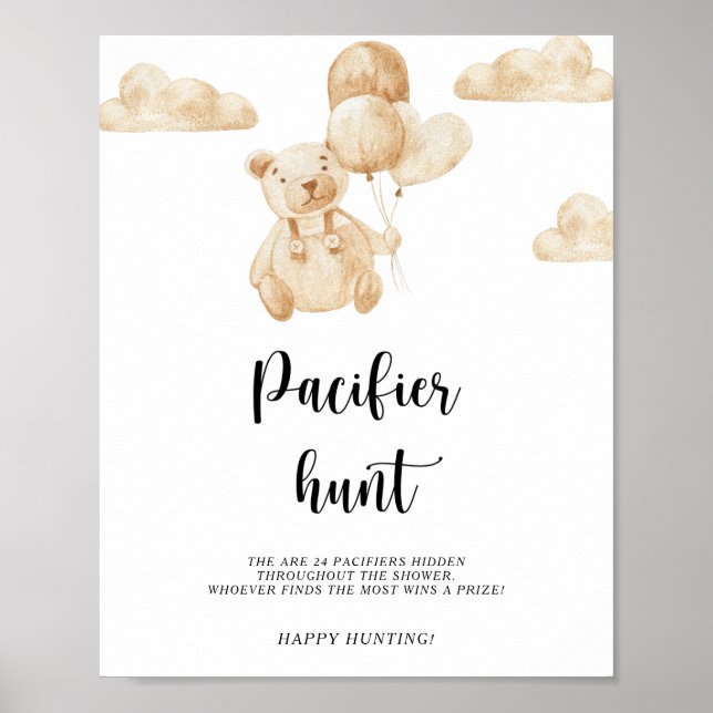 Affiche de jeu pour baby shower : chasse à la téti (Devant)