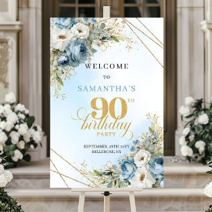 Affiche De jolies florales aquarelles bleu poussiéreux pou