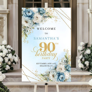 Affiche De jolies florales aquarelles bleu poussiéreux pou
