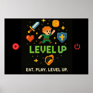 Affiche de joueur niveau supérieur – Art rétro pix