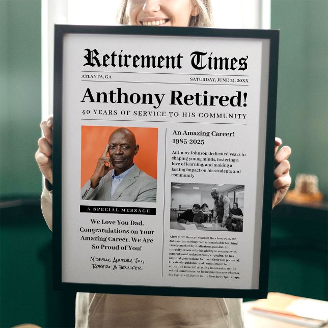 Affiche de journal pour cadeau encadré de retraite (Créateur téléchargé)