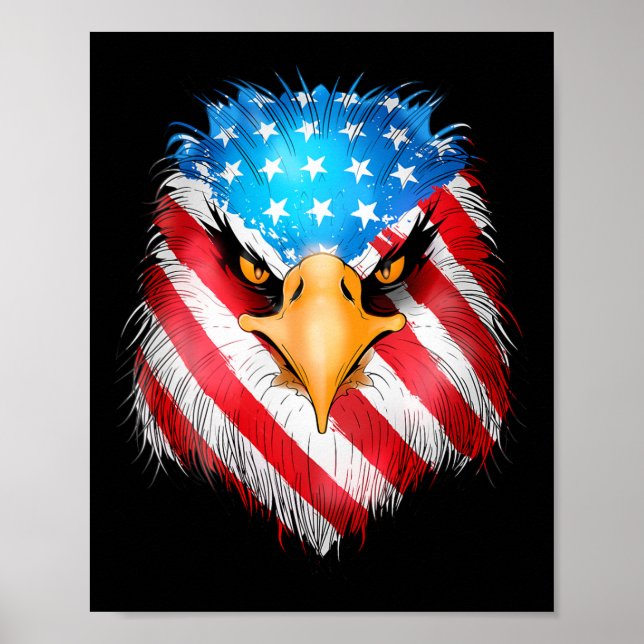 Affiche De Juillet Aigle Patriotique Usa Drapeau Américain (Devant)