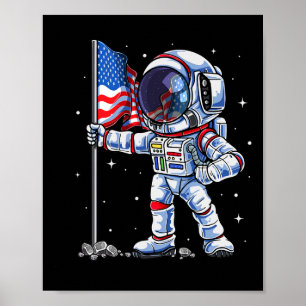Affiche De Juillet Astronaut États-Unis Drapeau Américain