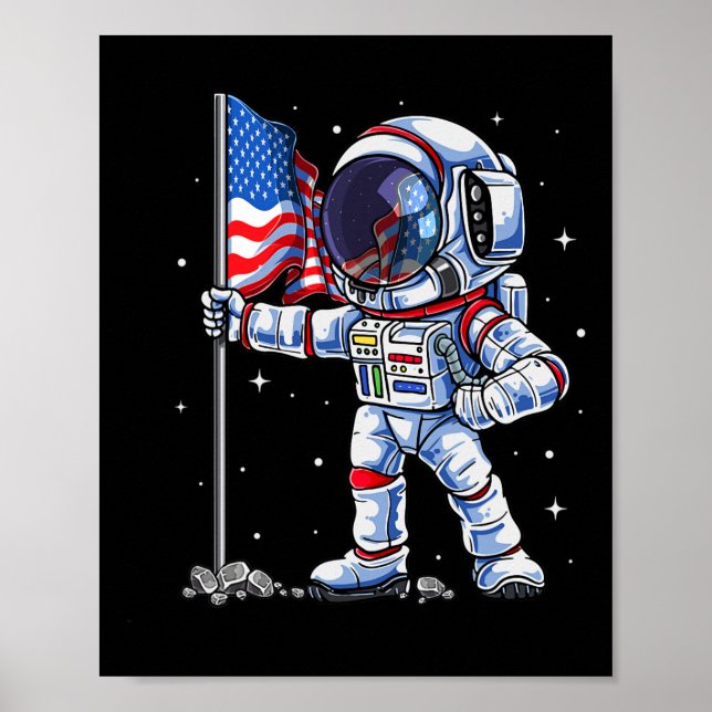 Affiche De Juillet Astronaut États-Unis Drapeau Américain  (Devant)