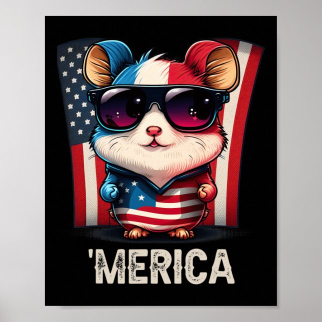 Affiche De Juillet Hamster Patriotique Merica (Devant)