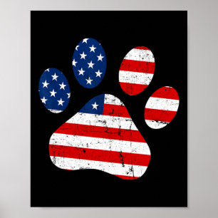 Affiche De Juillet Mignonne Chien Paw États-Unis Drapeau A