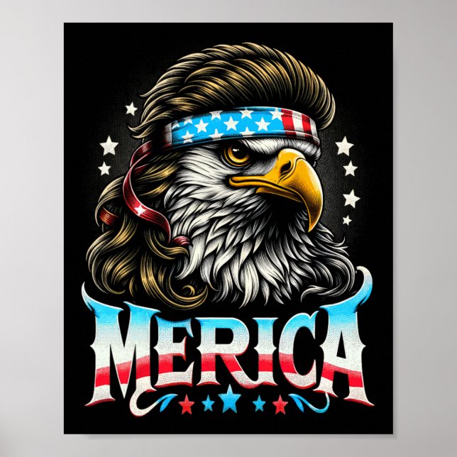 Affiche De Juillet Patriotic Funny Eagle Juillet 4 Usa Mer (Devant)