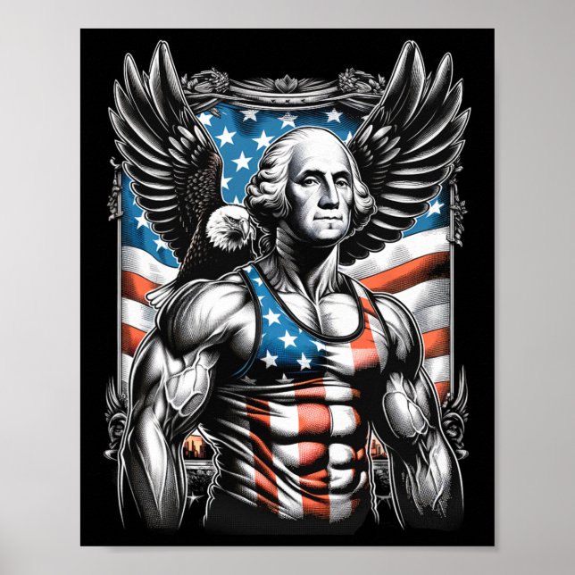 Affiche De Juillet Patriotique Funny George Washington Jui (Devant)