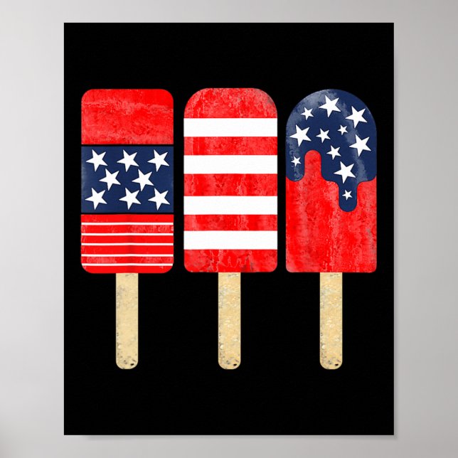 Affiche De Juillet Popsicle Rouge Blanc Bleu Américain Dra (Devant)